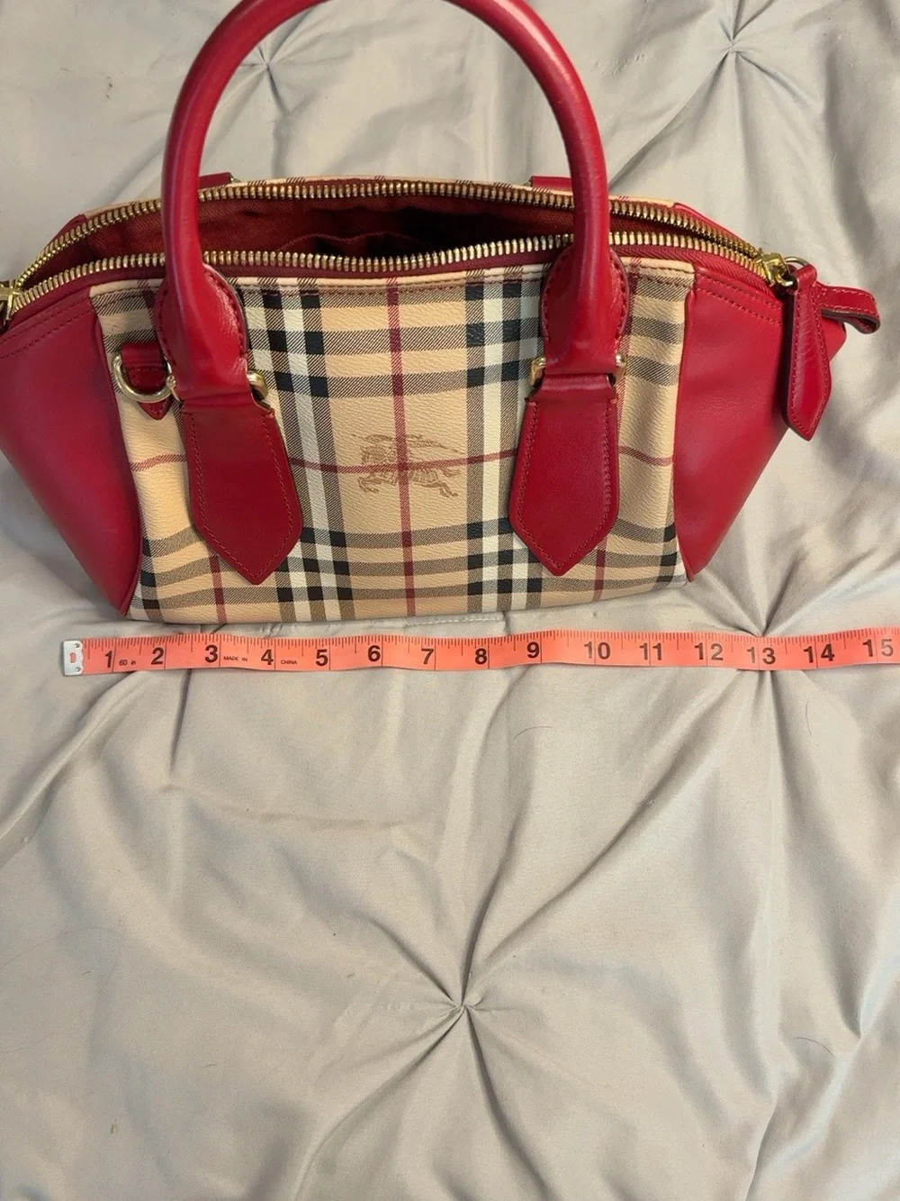 Burberry Haymarket Check Small Blaze Satchel – Military Red